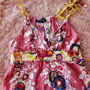 Bcbg Maxazria Cotton Pink Boho Floral Top sz S